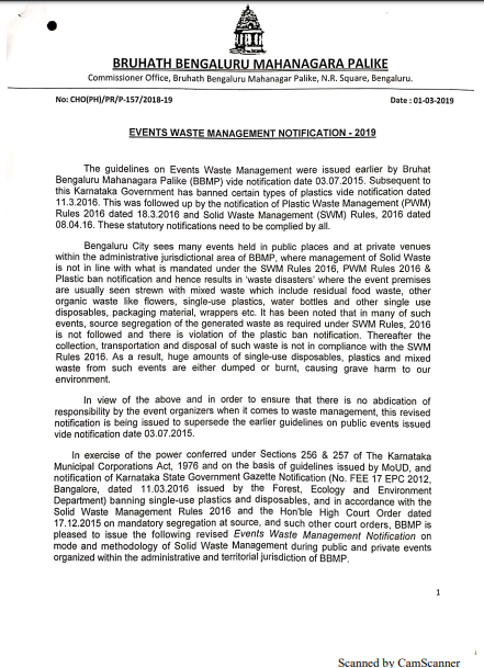 BBMP-Event Waste Management Notification